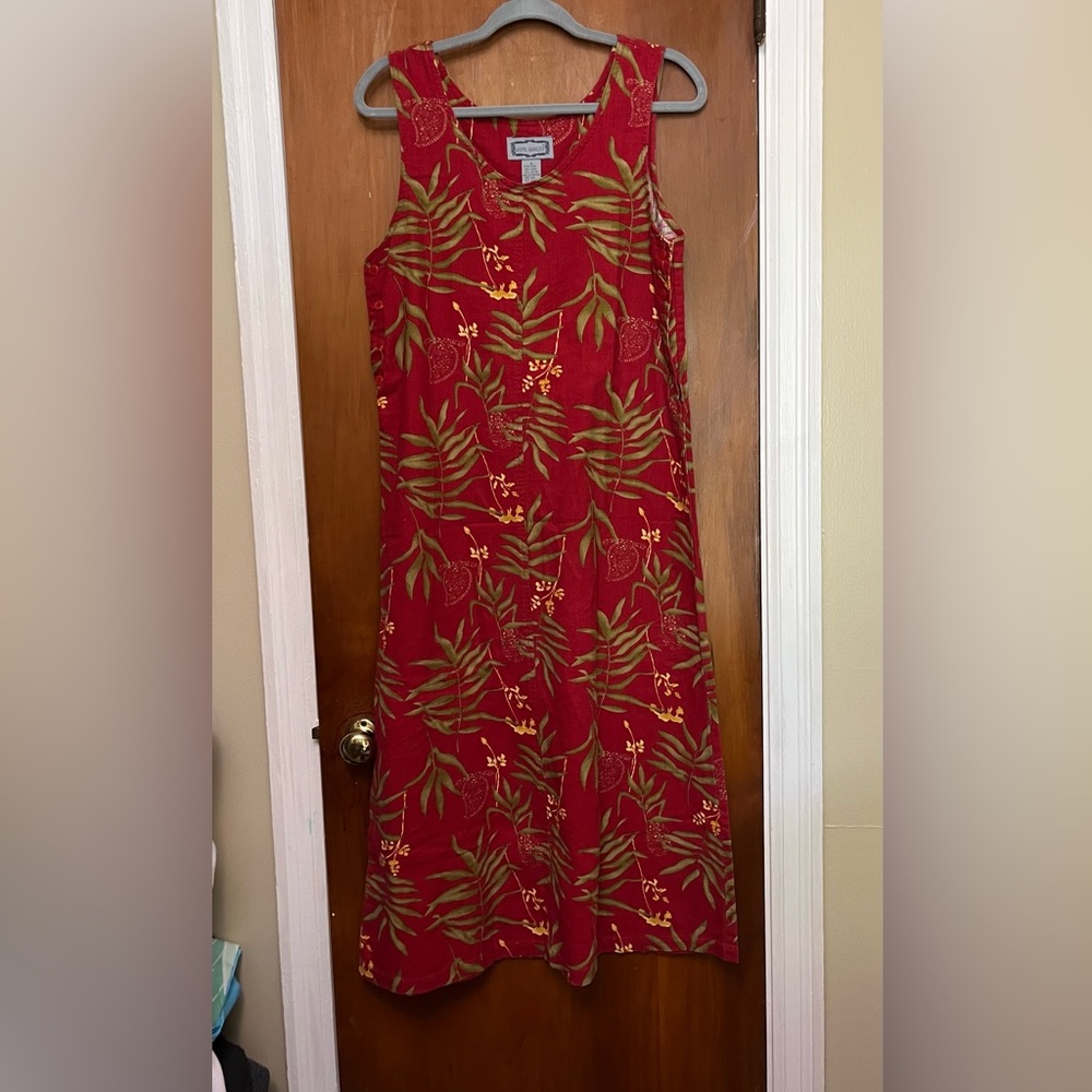 Jane Ashley Tropical Red Sleeveless Linen/ Cotton  Dress.    AA